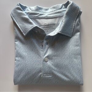 Vineyard Vines Men's Performance Blue Micro Leaf Short Sleeve Golf Polo Large